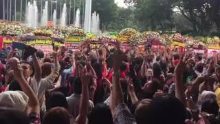 Supporters of outgoing Jakarta governor Ahok at Indonesia&rsquo;s City Hall