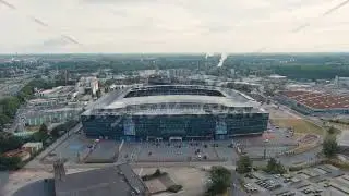 Ghent, Belgium. Ghelamco Arena - Home arena of the Ghent football club, built in 2013, Aerial View