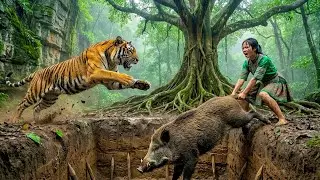 A Tense Moment of Survival: Facing a Ferocious Tiger as It Tries to Steal My Wild Boar