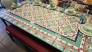 Hand Painted Malibu Tile Outdoor Patio Garden Dining Table