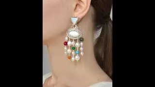Beaded chandelier earrings with pearls and natural stones Olga Sergeychuk Jewelry