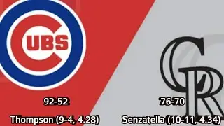 CUBS 92-52 @ ROCKIES 76-70  Thompson (9-4, 4.28) vs Senzatella (10-11, 4.24)