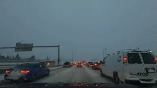 Snow storm caused roads slippery and creates heavy traffic