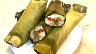 Minced meat rice cake wrapped with banana leaves ( arem arem ) 🍌🍀