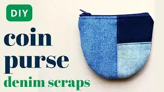 Coin purse from denim scraps. Easy patchwork sewing project. Recycle your old jeans into a purse!