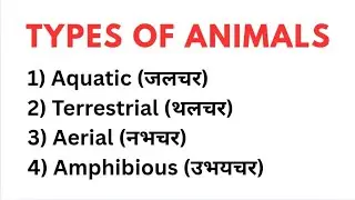 Types of animals Aquatic(जलचर), Terrestrial(थलचर), Aerial(नभचर), Amphibious(उभयचर) in hindi english 