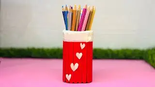 Ice cream stick pen holder making Diy | desk decor ideas | felacia