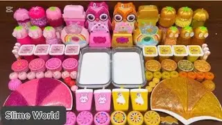 PINK VS GOLD SLIME! Mixing Random Things into GLOSSY Slime World 
