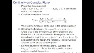 Complex Analysis - Continuity on Complex Plane