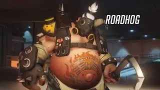Overwatch - Roadhog - All skins, victory poses, voices and gameplay!