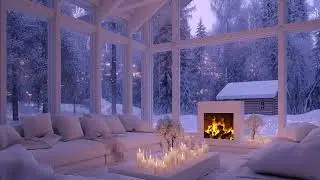 Elegant White Lounge Piano 🎹 | Fireplace Comfort & Snowy Night | Focus, Relax & Stress Ease