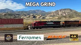 BNSF Mega Consist Tackles the Grade! 4K HDR!