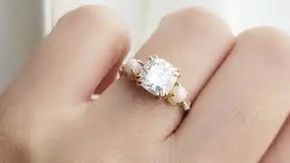C&eacute;line - 2ct Cushion Cut Moissanite and Pearl Engagement Ring | www.lucineandco.com