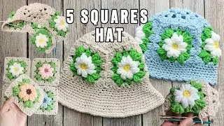 How To Crochet Any Hat from 5 Granny Squares, How To Join Granny Squares As You Go Easy And Fast