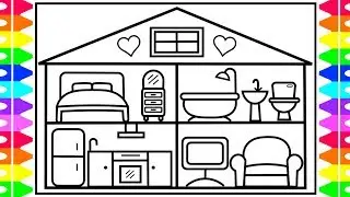 How to Draw a Baby Doll House for Kids 💖💜💛Baby Doll House Coloring Pages for Kids