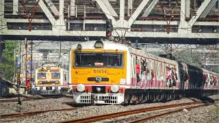 Train traffic crossing | Two EMU started parallel run, then back to back crossing with another EMU