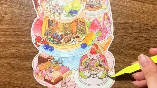 ASMR DIY Sticker | Building a Sweet Dessert Caf&eacute; Mini World 🍓 Layered Cakes, Ice Cream & Candy Decor