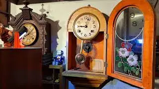 Antique Polaris Wall Clock. Made in Chefoo Factory China. Vivid Reverse Painted Glass 8 Day Movement