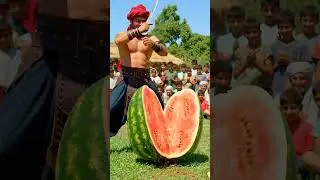 Man Slices Giant Watermelon with a Sword &ndash; EPIC