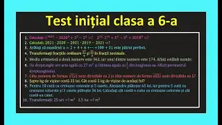 Test initial matematica clasa 6 exercitii cu puteri factor comun fractii suma lui Gauss formula arie