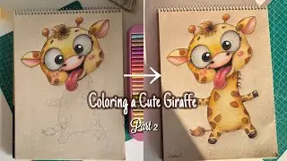 How to Draw a Cute Cartoon Giraffe &ndash; Part 2 | Coloring the Face & Body with Color Pencils