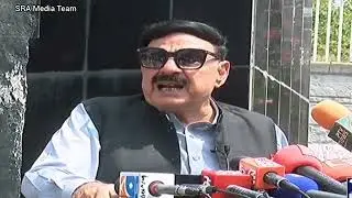 Federal Interior Minister Sheikh Rashid Ahmed talking to media on Torkham Border