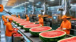 Inside a Modern Watermelon Processing Plant: From Whole Melons to Sweet Red Juice (Full Process)