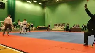 Sean Leader Taking Silver Boys under 5ft Individual Boys Kumite Final