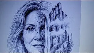 How to pen sketch beautiful mountain waterfall woman 10LightStar01 is live!