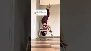 Woman is explaining the benefits and how to use a yoga headstand bench!