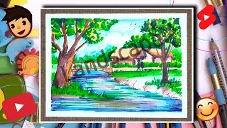 The Beautiful Village Scenery Drawing with DOMS Brush Pen Kids can try || #drawing #art #kids