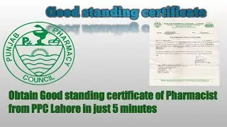 Good Standing Certificate from Punjab Pharmacy Council Lahore