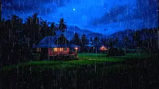 Heavy Rain at Night | Cozy Village Cabin ASMR