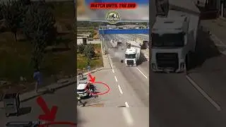 Грузовик потерял управление после столкновения со шлагбаумом и врезался в автомобиль #fails #news...