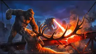Кинг-Конг и Годзилла против Титана Blade Horn: Эпическая Битва Монстров 4K CGI