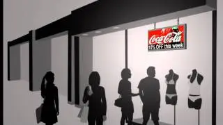 A Store Front Open Sign like a TV. Product (Coke) Example...