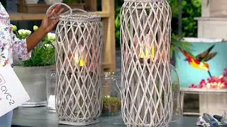 Barbara King Square Wicker Lantern with Tiki Flame on QVC