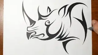 How to Draw a Rhino - Tribal Tattoo Design Style