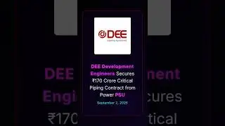 DEE Development Engineers Secures ₹170 Crore Critical Piping Contract from Power PSU #businessnews