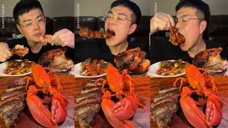MEAT FEAST! 🍖 Giant Lobster, Steak & Roasted Chicken ASMR#mukbang