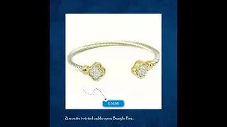Zirconite twisted cable open Bangle Bracelet. 655B33