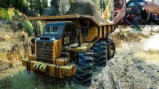 CAT 770G Transporting Coal Mine in Extreme Mud SnowRunner 4K60 Logitech G29