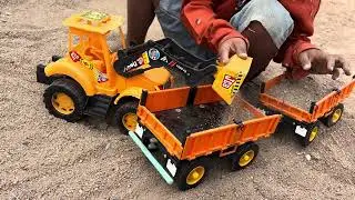 DIY Tractor trolley loading|mud in trolley with Jcb help kids playing &other toys construction toys
