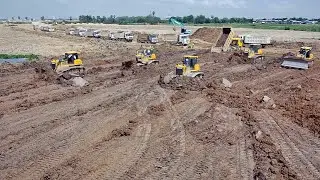 Incredible Bulldozer Moving Rolling Dirt Mud Dump Truck Unloading Land Filling Up Process