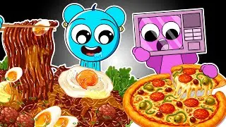 Sky vs Lily Eating Cheese Potato Pizza with Spicy Jjapagetti Convenience Store Food Mukbang | ASMR