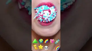 ASMR RAINBOW EMOJI FOOD 💚 🌎 🌈 💖 🍬 🐱 ⭐ 🐼 ✨ 🌈  이모지 먹방 (sped up)