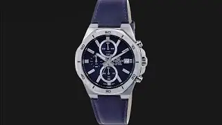 Edifice Casio Chronograph Blue Dial Premium Leather Strap Men's Watch