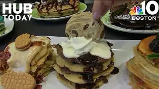 Checking out extremely delicious pancakes at In a Pickle Restaurant