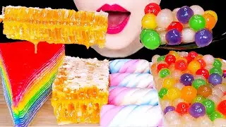 ASMR RAINBOW CREPE CAKE, HONEYCOMB, TAPIOCA PEARLS 무지개 크레이프 케이크, 벌집꿀 먹방 MOST POPULAR FOODS MUKBANG