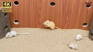 Cat TV Mini Mouse Adventure with Sand, Wood & Holes for Cats | 4K Ultra HD 60 FPS 🐭💨